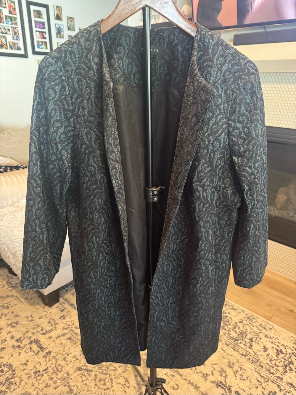 Talbots Womens Black/Blue Floral Open Front Lined Jacket sz 16